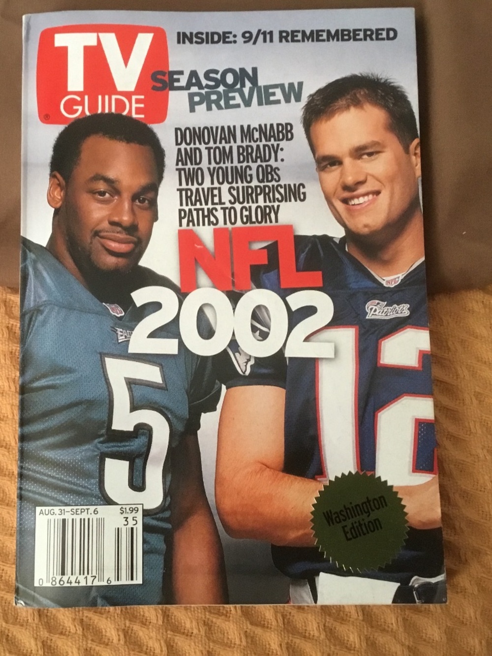 Donovan McNabb and Tom Brady Cover on TV Guide NFL 2002 Preview Nice!